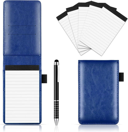 7 Pieces Small Notepads Holder Set, Pocket Notebook with pen, Included 5 Pieces Refills 3 x 5 Inch, 30 Lined Paper Per Note Pad (Black)