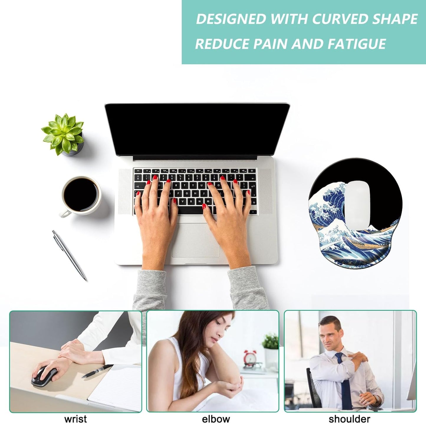Mouse Pad with Wrist Support, Ergonomic Mouse Pad with Memory Foam Wrist Rest Cushion, Non-Slip Rubber Base Gaming Mice Pad for Home Office Computer Laptop, Flowers Grass
