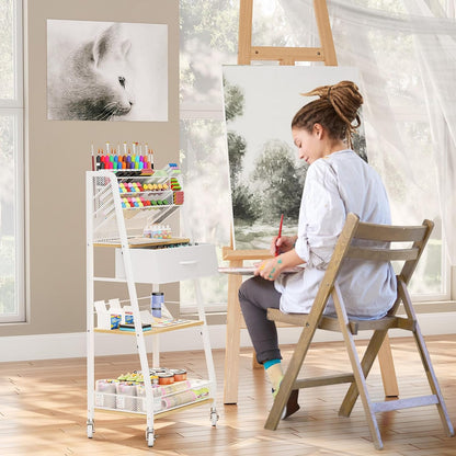 Homsorout 3 Tier Rolling Cart - Metal Utility Cart with Storage Drawer and Wheels, Versatile Art & Craft Organizer for Home, Office, or Studio - Ideal for Storing Brushes, Paints, and Supplies