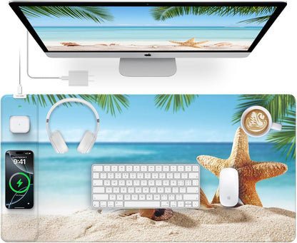 Wireless Charging Mouse Pad with Foldable Phone Holder, 31.5"x15.8" Large Desk Mat for Laptop/Keyboard, Waterproof Ultra-Smooth Surface, Non-Slip Base, Black