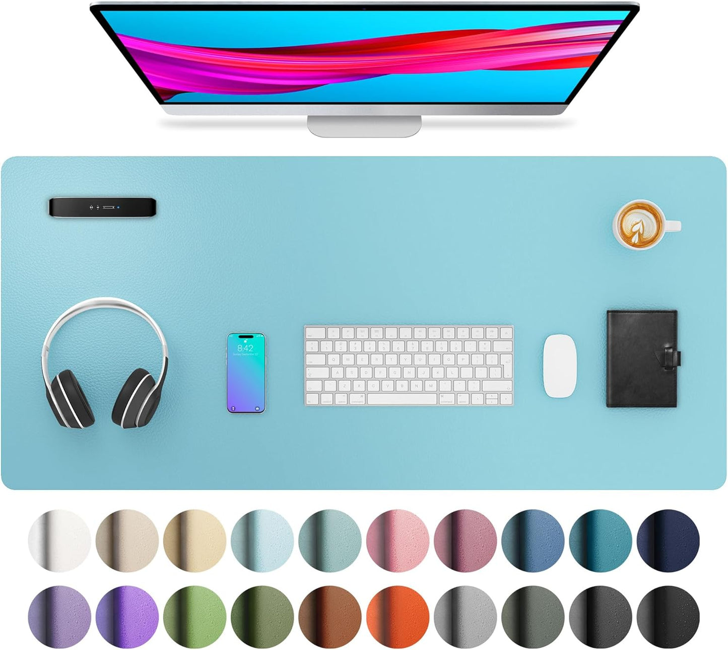 Aothia Leather Desk Pad Protector, Mouse Pad, Office Desk Mat, Non-Slip PU Leather Desk Blotter, Laptop Desk Pad, Waterproof Desk Writing Pad for Office and Home (Black,36" x 17") - Colors B