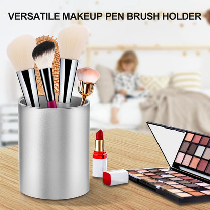 Pen Holder Pencil Holder for Desk, Metal desk pen holder, Makeup Brush Holder, pencil cup, pen organizer for desk, for Office, School, Home, and Kids 3.9×3.14inch（Silver）