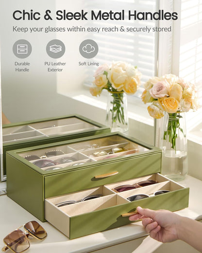 Lolalet Sunglasses Organizer for women, Multi Eyewear Storage Box with Drawer, Glasses Case Display Holder with Clear Top