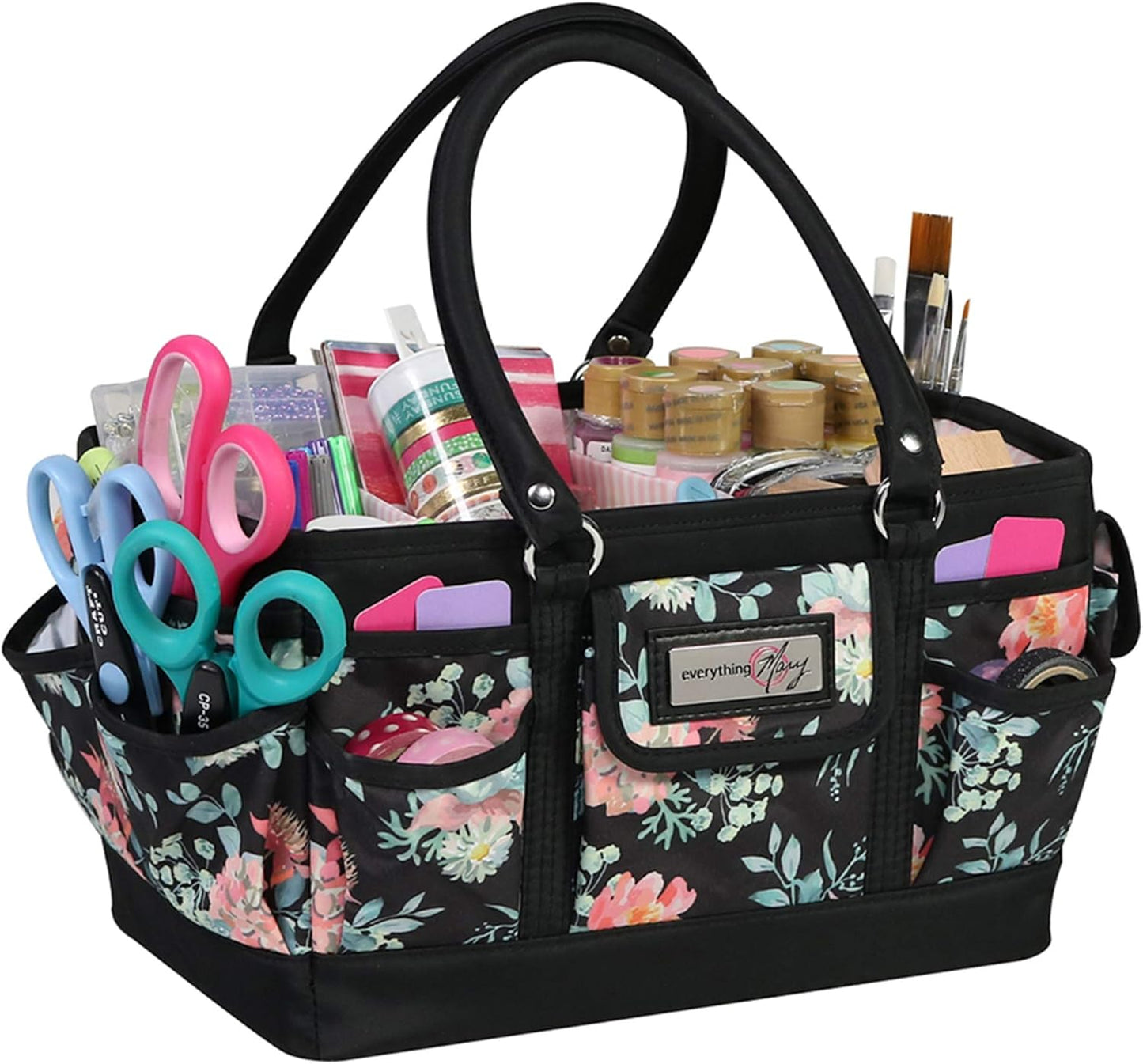 Everything Mary Deluxe Store & Tote Organizer – Tan Dot Craft Tote with Handle – Art Supply Caddy for Sewing, Scrapbooking, DIY Projects & Creative Tool Storage