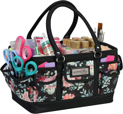 Everything Mary Deluxe Store & Tote Organizer – Tan Dot Craft Tote with Handle – Art Supply Caddy for Sewing, Scrapbooking, DIY Projects & Creative Tool Storage