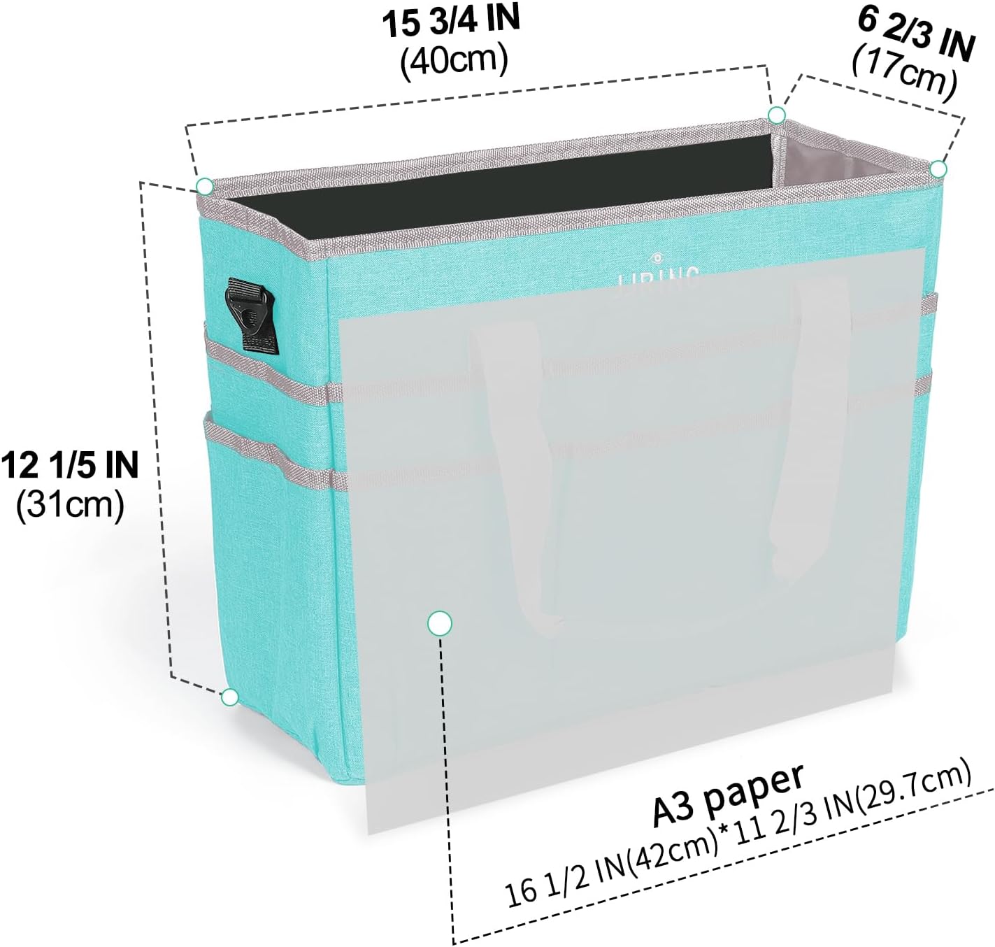 JJRING Craft Organizer Tote Bag for Art Storage, Caddy with Multiple Pockets, Bluish Green Sewing Bag for Scrapbooking, School, Medical, and Office Supplies
