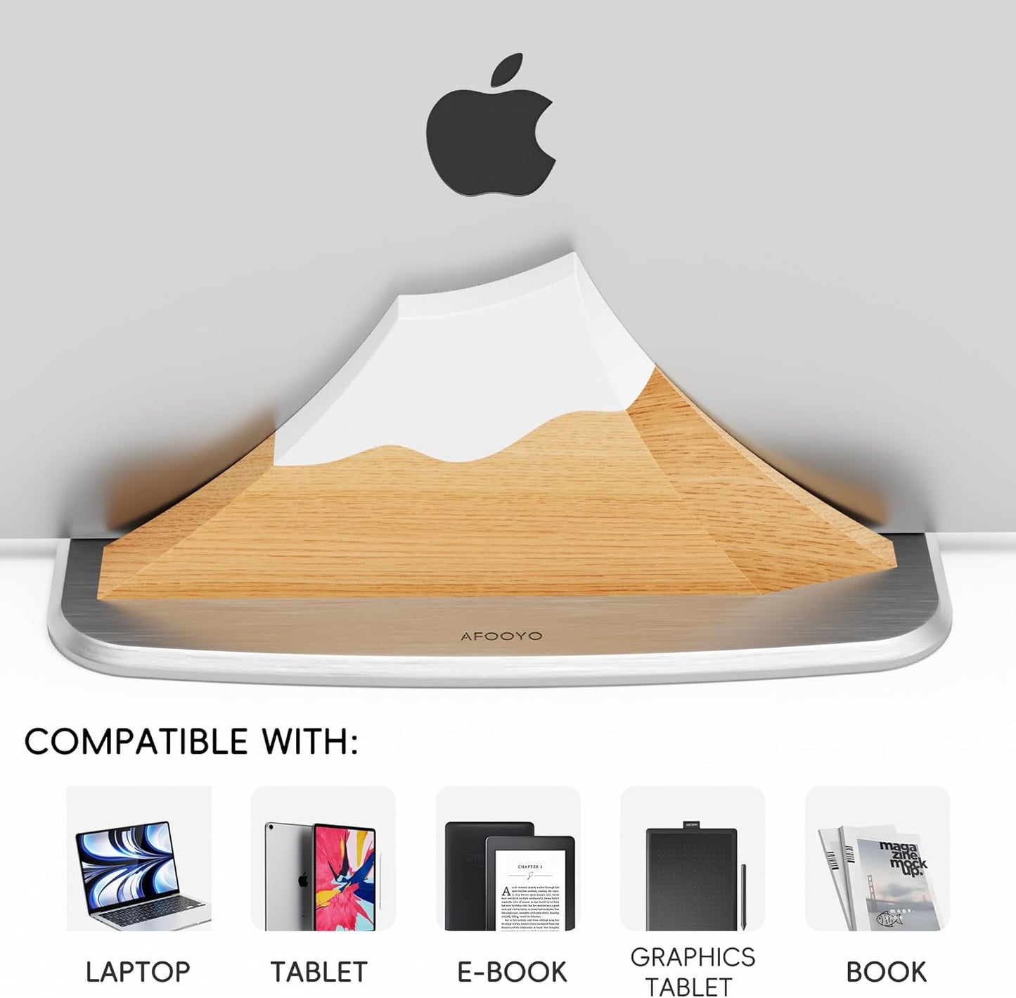 AFOOYO Vertical Dual Laptop Stand - Snow Peak-Shaped Wooden Adjustable Laptop Holder,2 Slots Desktop Dock Compatible with All MacBook, Surface,Chromebook,Dell & More(Beechwood)