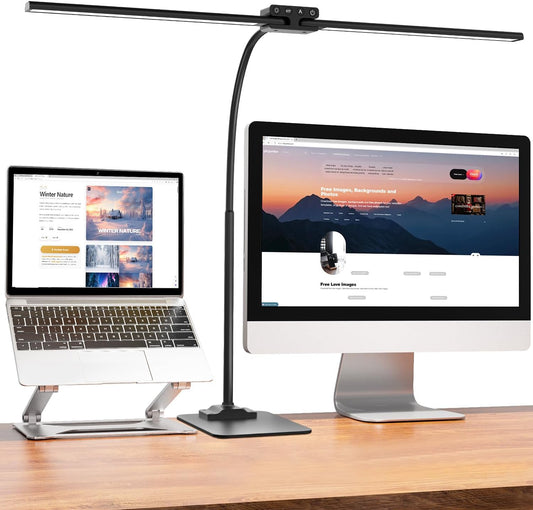 EppieBasic Desk Lamp,24W Led Desk Lamps with Clamp,Double Head Desk Light for Home Office, Architect Desktop Lamp Eye Care Workbench Office Table Light for Monitor Studio Reading