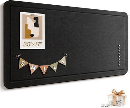 Large Bulletin Board, 35 X 17 Inches Felt Cork Board with 40 Pushpins, Foldable Felt Notice Pin Board Photo Display Board with Self-Adhesive Tape for Office Home School (Oatmeal, 35x17 inch)