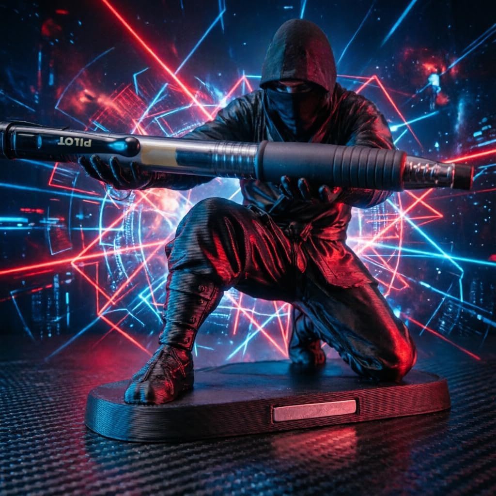 HUBAI 2 Packs Ninja Pen Holder For Desk,Ninja Warrior Pen Holder With Sword And Weapon Accessories,3D Printed Creative Ninja Desk Organizer with Sword,Office Desk Accessories(Red and Black)