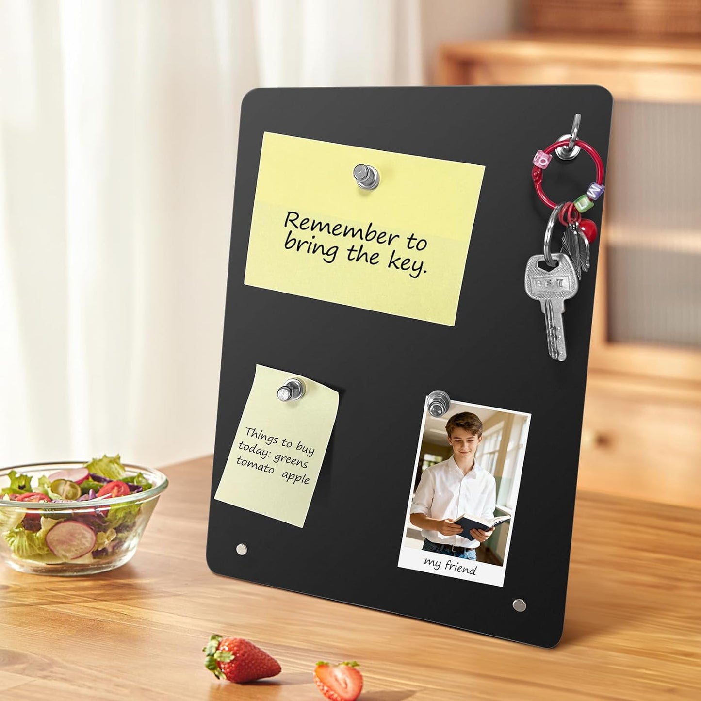 Magnetic Metal Display Bulletin Board - 2 Pack 11x8Inch Magnet Display Stand with 6 Magnets for Displaying Memos Messages Photos in Home School Kitchen Office （ Black Vertical）