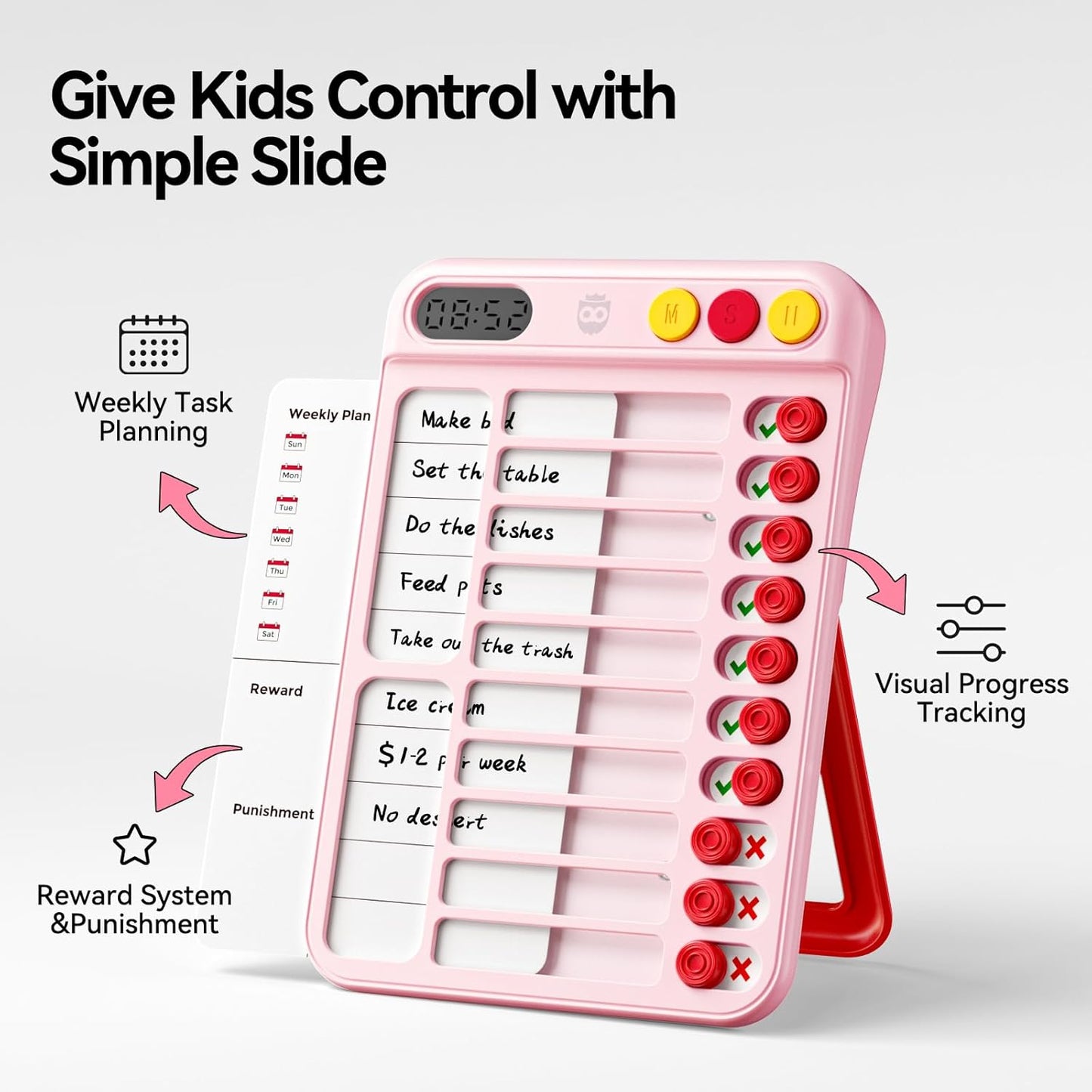 Chore Chart for Kids, Checklist Planning Board with Sliders, 19 Personalizable Sheets and Magnetic Marker, ADHD Tools for Kids to Do List Routine Chart Visual Schedule Board with Stand
