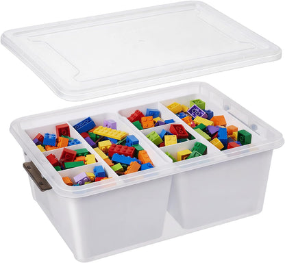 MACOPRO 17QT Craft Storage Box with 2 Removable Caddy Trays, Clear Stackable Plastic Organizer with Lid for Art Supplies, Beads, Sewing Tools, Pens & Kids Toys (White, 1Pack-2-in-1)