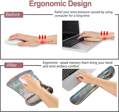 Mouse Pad with Wrist Support, Ergonomic Gel Mouse Pad Beautiful Flowers,Non-Slip Durable, Memory Foam Keyboard Wrist Rest, Suitable for Office Typing Games, Pink Hyacinths on Wood Panel