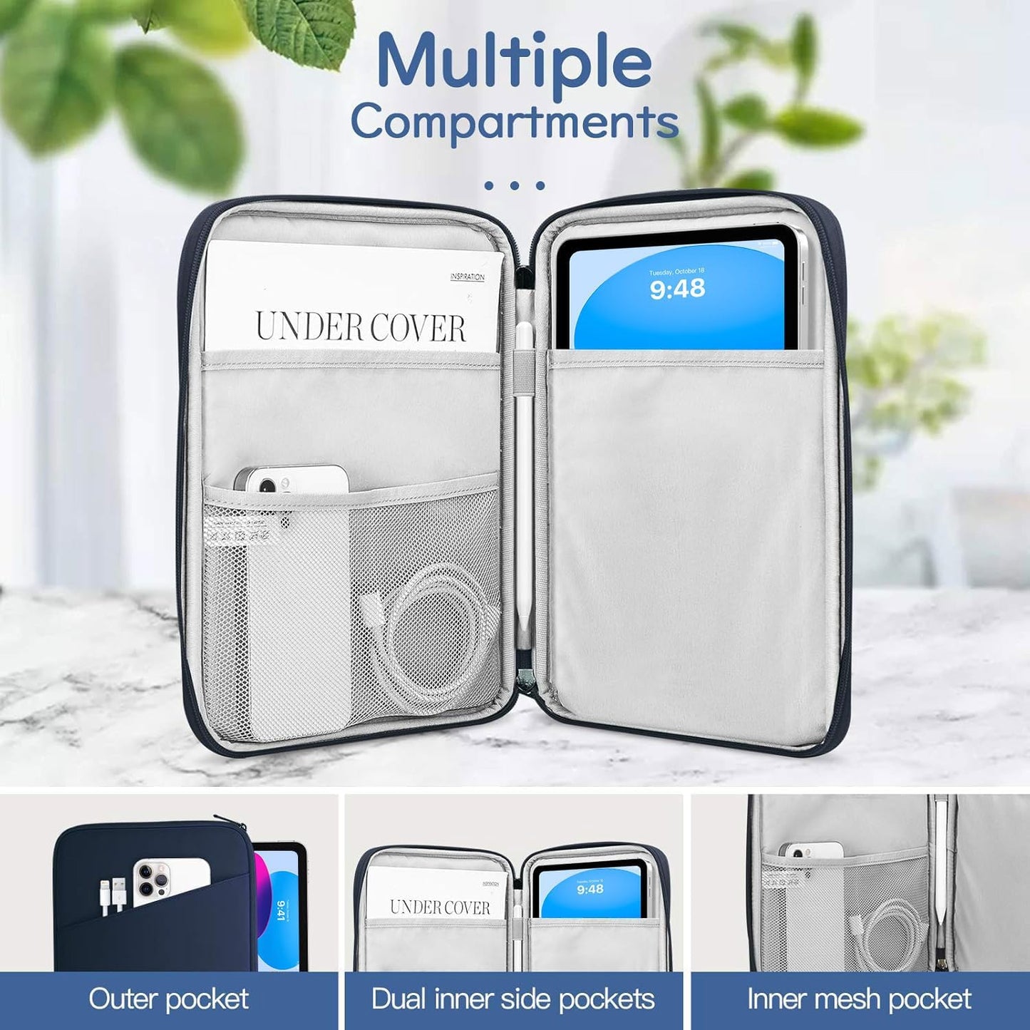 Dadanism 9-11" Tablet Sleeve Bag Carrying Case for iPad (A16) 11th Gen 11", iPad 10th Gen 10.9" Air 5/4, iPad Air M4/Pro 11", iPad 9/8/7th, Galaxy Tab A11+ Plus 11", Remarkable 2 10.3", Black