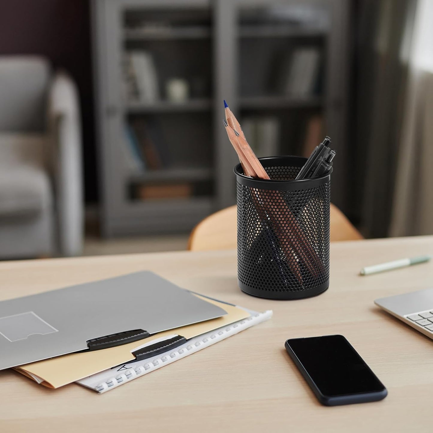 Comix Pen Holder Desk Organizer, Wire Mesh Pencil Cup with Foam Pad and Non-Slip Bottom Office Supplies Desk Accessories for Home Office School, 1 Pack