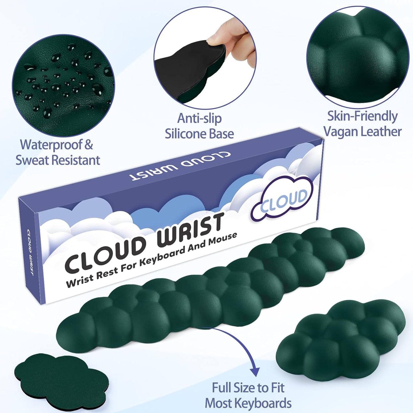 Sushret Cloud Wrist Rest for Keyboard and Mouse, Memory Foam PU Leather Keyboard Wrist Rest with Ergonomic Support, Non-Slip Base, Cute Arm Rest Pad & Palm Cushion, Office Desk Accessory, Purple