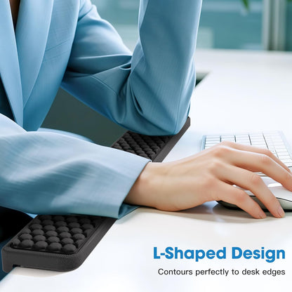 MEKASS L-Shaped Desk Wrist Rest Elbow, Forearm & Wrist Comfort Support for Table or Desk Edge, Non-Slip, Memory Foam Padding 2-Piece Set (Oval Black