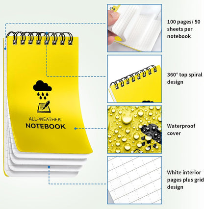 COIDEA 3 Pack Waterproof Notebook, 3 x 5 Pocket Notepad, All Weather Small Pocket Notebook Paper, Mini Spiral Notepad Police Notepad 100 Lined Pages for Outdoor Office