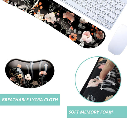 Keyboard Wrist Rest Mouse Wrist Support Set, Memory Foam Wrist Rest Pad for Computer Laptop Keyboard Mouse, Ergonomic Wrist Cushion Support for Typing Pain Relief, Gaming Home Office, Flowers Grass
