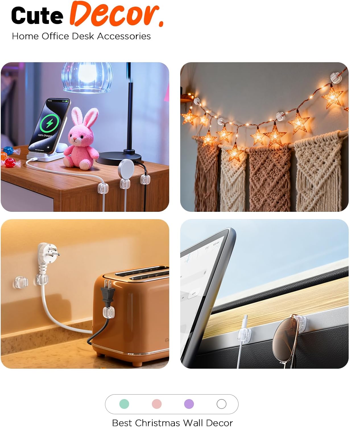 Cord Organizer, 8 Pack Cable Clips [1s Lock & Strongest Adhesive] Spring Cable Management, Cord Holder for Nightstand, Home Office Desk Accessories, Women Teen Cute Room Decor College Dorm Essentials