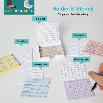 [Upgraded 5-in-1] Sticky Note Stencil and Holder Compatible with 3x3 Post-It Notes, Sticky Note Holder with 5 Templates for Making to-Do List, Checklist, Weekly Plan, Monthly Plan, Deadline