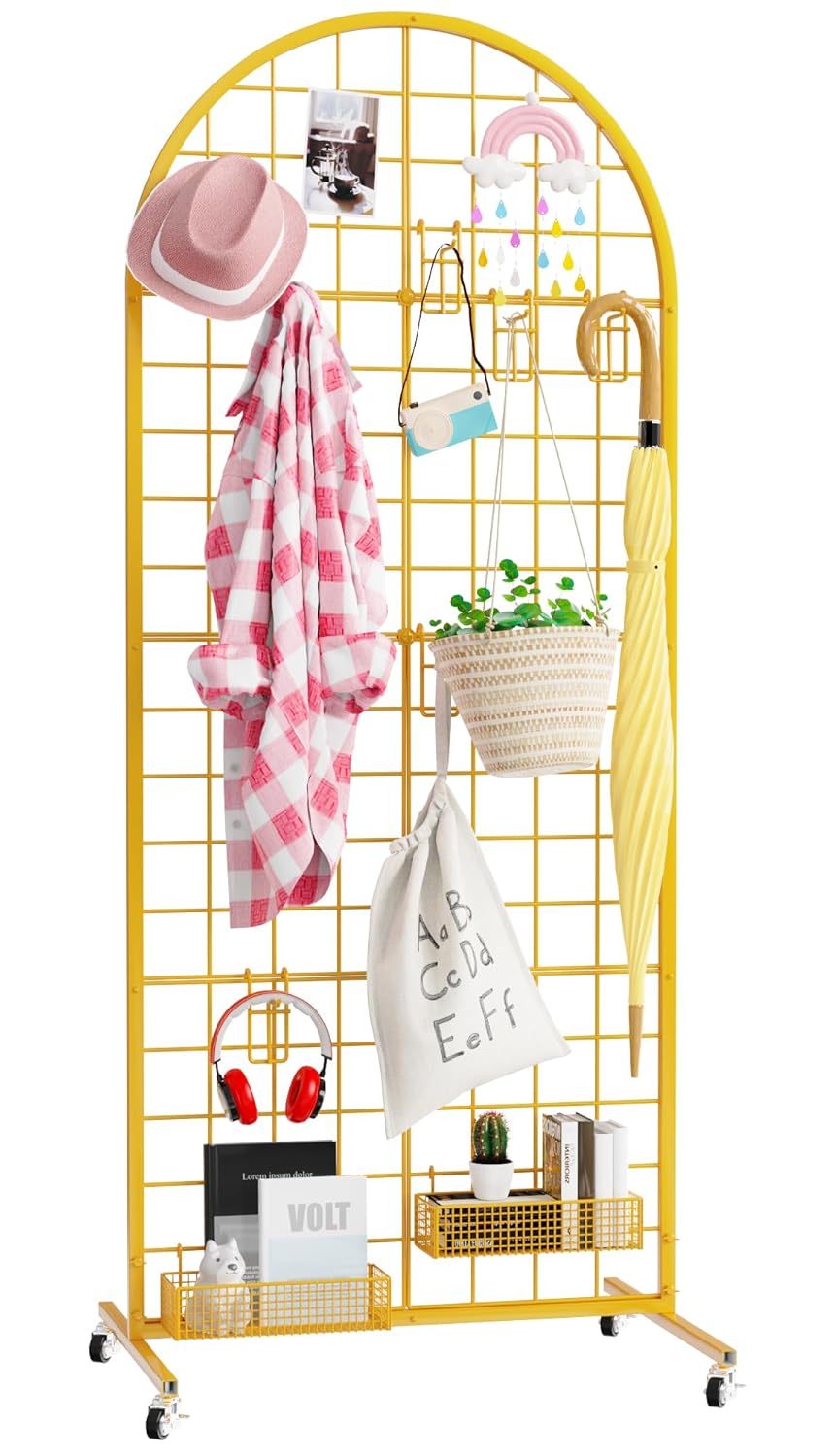 Asee'm Grid Wall Panels Display Stand 2' x 5.2' FT Black Movable Wire Grid Wall Display Rack Heavy Floorstanding Detachable Girdwall Panel with T-Base for Craft Show Rack, Retail Displays 1PCS