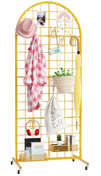 Asee'm Grid Wall Panels Display Stand 2' x 5.2' FT Black Movable Wire Grid Wall Display Rack Heavy Floorstanding Detachable Girdwall Panel with T-Base for Craft Show Rack, Retail Displays 1PCS