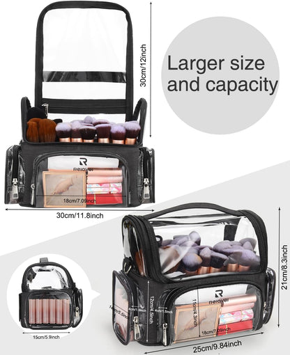 Makeup Brush Bag, Makeup Brush Holder Travel Stand-up Makeup Cup Large Makeup Brush Organizer Case Professional Cosmetic Bag Artist Storage Bag with Adjustable Divider (Large, Black)
