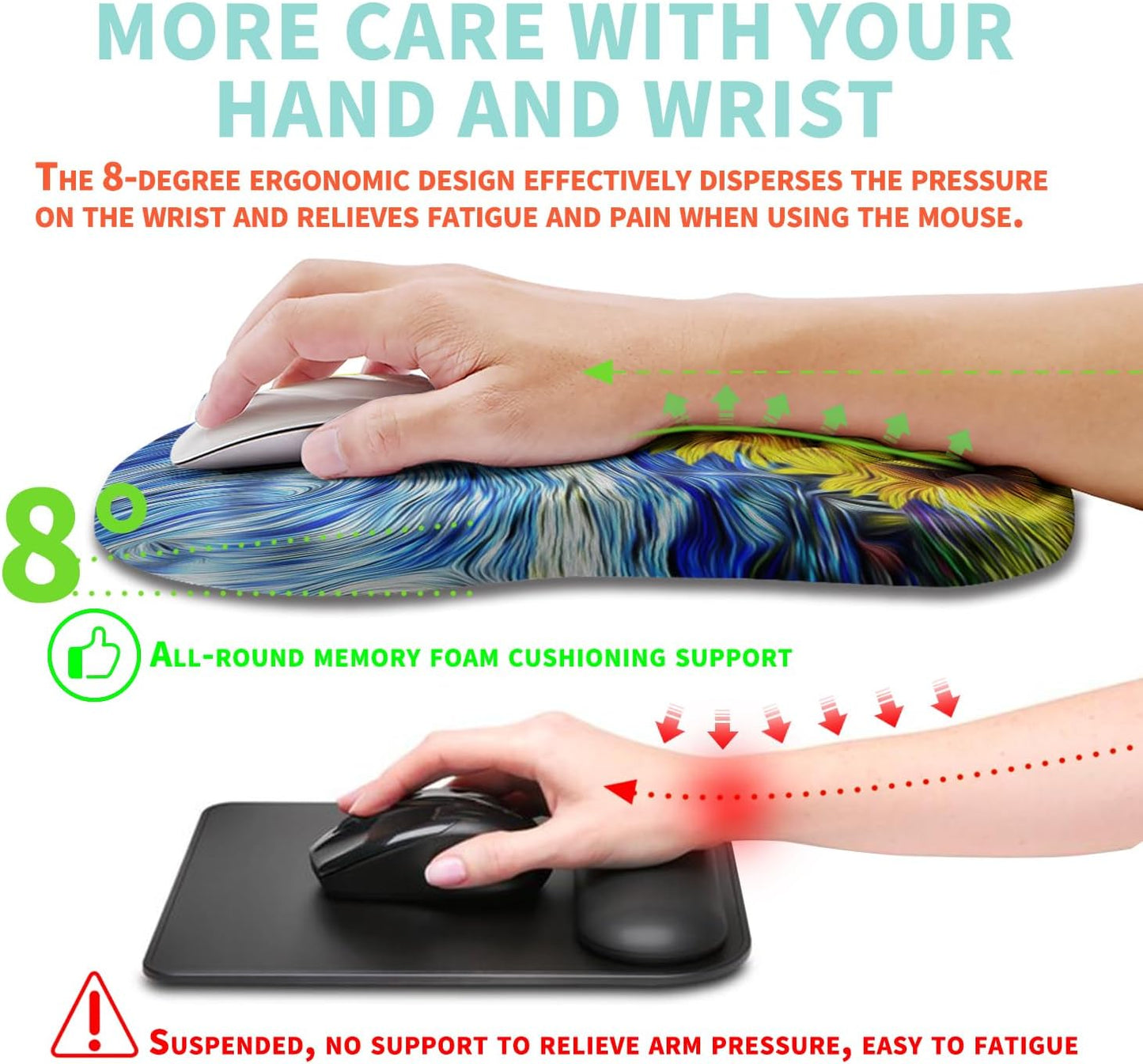 Ergonomic Mouse Pad Wrist Support with Memory Foam Massage Bulge, Carpal Tunnel Pain Relief Mousepad Wrist Rest for Mouse(12x8 inch, Silver Gray Light Purple)