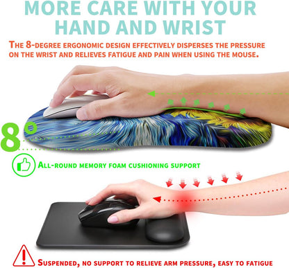 Ergonomic Mouse Pad Wrist Support with Memory Foam Massage Bulge, Carpal Tunnel Pain Relief Mousepad Wrist Rest for Mouse(12x8 inch, Silver Gray Light Purple)