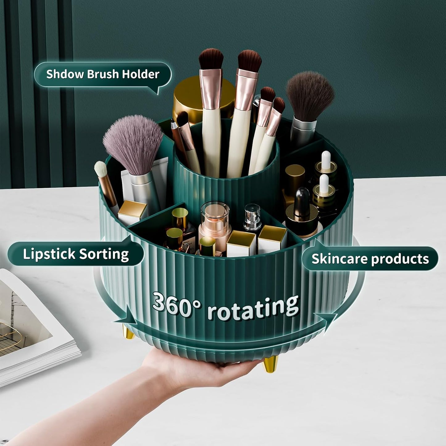 fanado 360° Rotate Makeup Brush Holder Organizer, Makeup Organizers Countertop, Makeup organization and Skincare Storage for Vanity, Desktop, Bathroom (White)