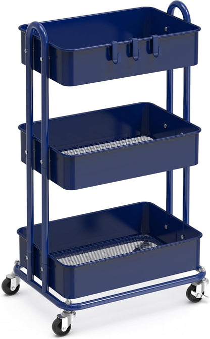 Simple Houseware 3-Tier Heavy Duty Metal Utility Rolling Cart, White