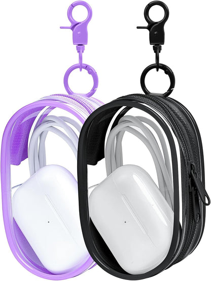 Linsaner 1|2|4 Pack Available Storage Bag for Organizing Data Cables, Earphone, Chargers, Keys, Change, Blind Box Doll Transparent Display Bag, Tech Pouch (Black, 1 Pack)