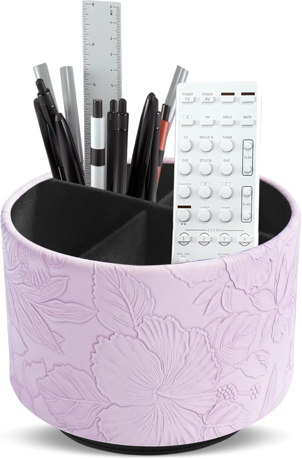 Round Leather Art Supply Organizer,Remote Control Holder,360 Degree Rotating,Multi-Functional Pencil Holder,4 Compartments Desktop Stationary Organizer(1-Fractal Flower) | Round - Colors B