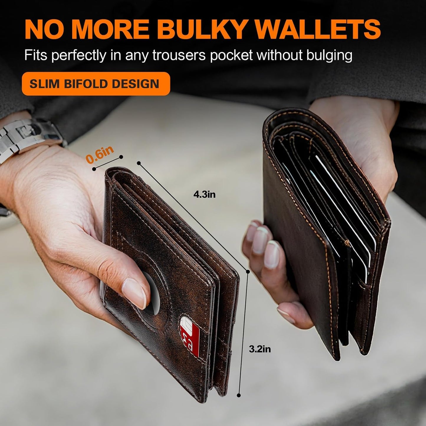 Wallet for Men Slim RFID Blocking Bifold Carbon Fiber,Minimalist Small Compact Front Pocket Credit Card Holder,Thin Mens Leather Wallets Smart Security With 2 ID Windows 1 Cash,Birthday Gifts for Men