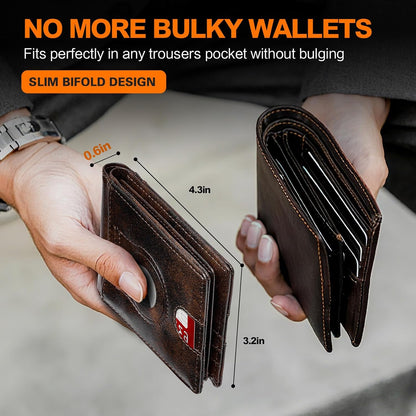 Wallet for Men Slim RFID Blocking Bifold Carbon Fiber,Minimalist Small Compact Front Pocket Credit Card Holder,Thin Mens Leather Wallets Smart Security With 2 ID Windows 1 Cash,Birthday Gifts for Men