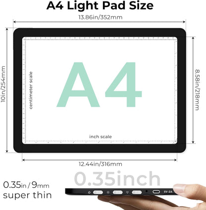 Rechargeable A4 Light Box for Tracing,Bawaslom LED Light Pad with Adjustable Stand and Strong Magnets,Ultra-Thin & Bright Tracing Board for Diamond Art,Sketching,Vinyl Weeding,Architectural Design
