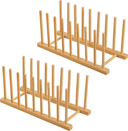 HBlife Heighten and Widen Bamboo Dish Drying Rack Plate Bowl Cup Book Pot Lid Cutting Board Stand Drainer Storage Holder Organizer for Kitchen Cabinet