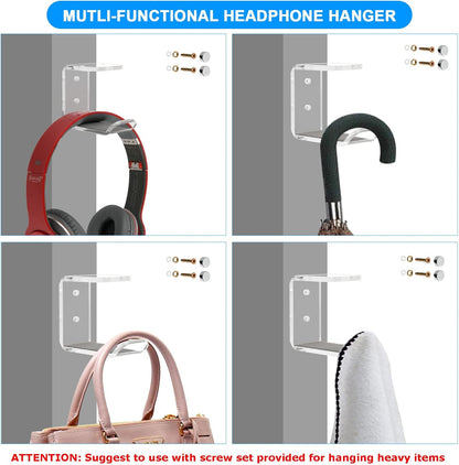 Cosmos 2 Pcs Headphone Hanger Mount Under-Desk Headset Hanger Hook Earphone Holder Wall Mount Hooks with Adhesive Tape & Screw Set Compatible with PC Gaming DJ Headset, Acrylic (Solid Black)