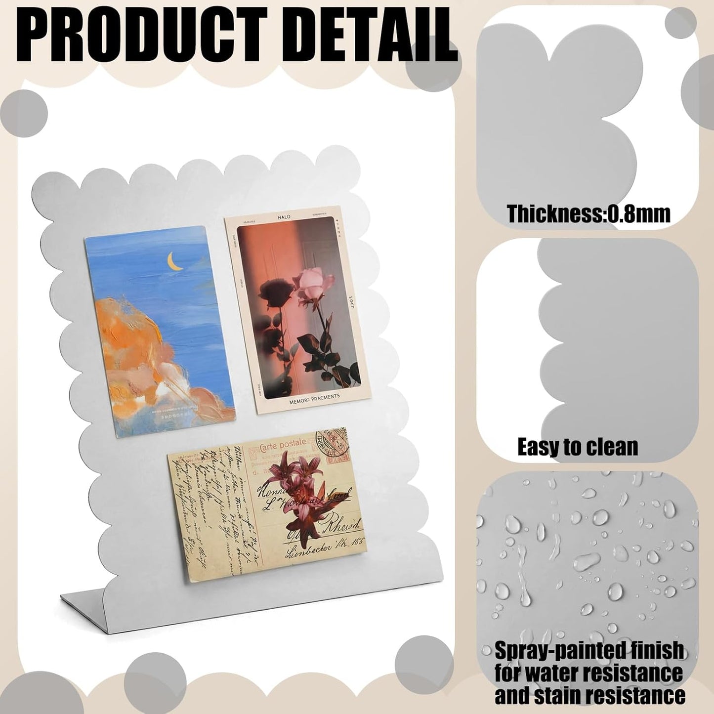 Gueevin 2 Pcs Magnet Board Standing Magnetic Metal Board for Desk and Wall Scalloped Magnetic Display Stand for Memos Photos and Documents Home Office School Desk Storage Decoration(White,Medium)