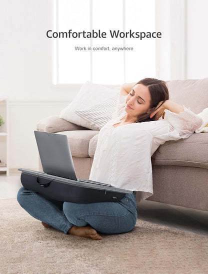 Lap Desk, Portable Laptop Stand with Washable Cushion, Fits up to 17 inch Laptop, with Device Ledge and Phone Holder, Use on Bed,Couch, Sofa, Floor, Home Office– ISTUDYNITURE (Large, Black)