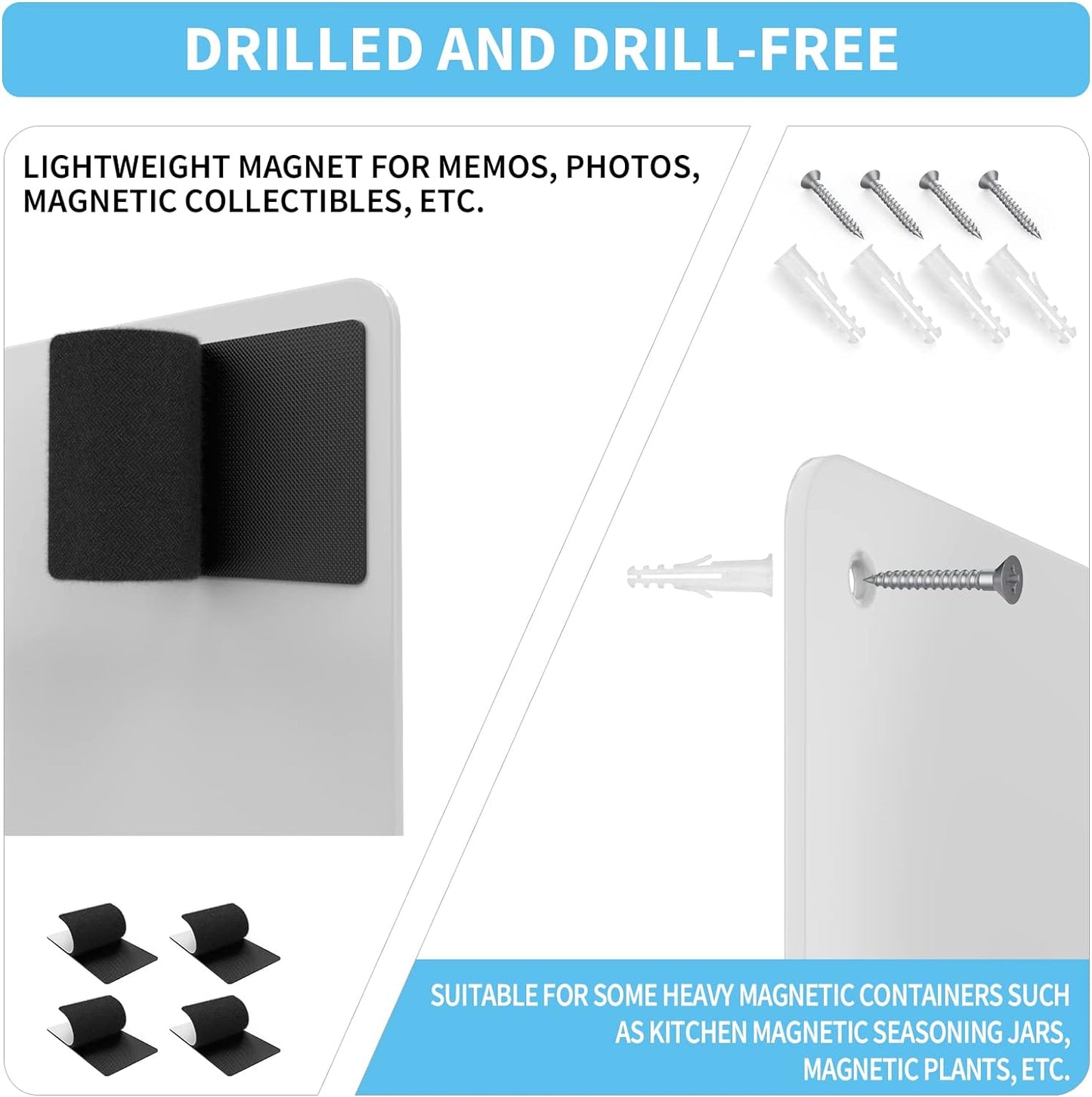 2Pack Magnetic Board,17.1" x 11.8" Magnet Display,for Magnets and Bulletin Board,Suitable for Wall, Refrigerator, Compartment, Cabinet etc,Comes with Dual Lock Tape for Easy Hanging (Silver)