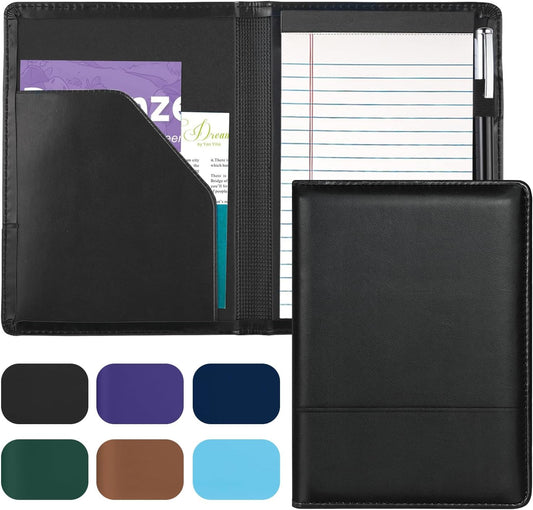 Padfolio/Portfolio Binder, Mini Padfolio Portfolio Binder 5 x 8 Legal Writing Pad, A5 Document Organizer Folder for Men Women, Black