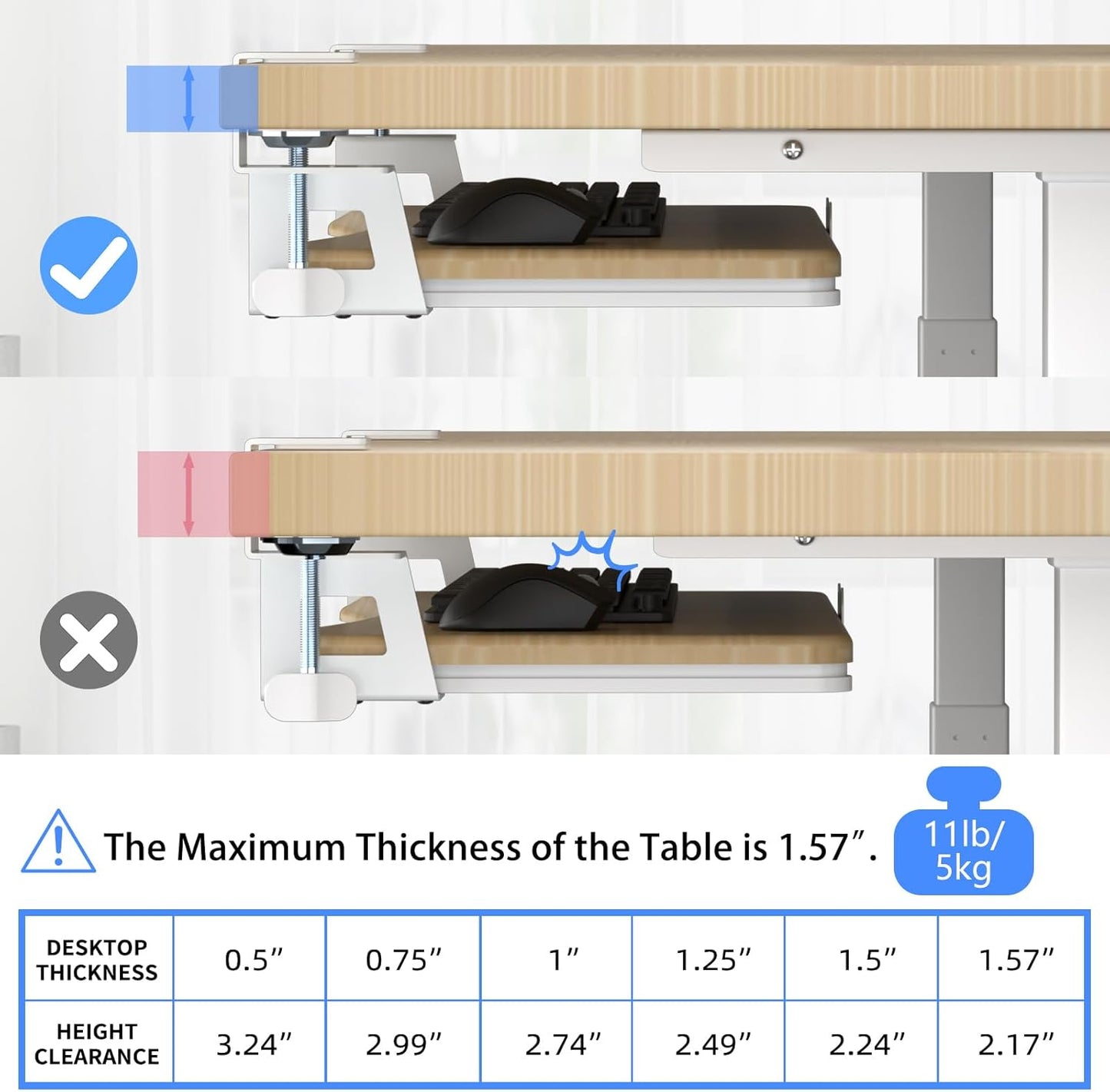 suptek Keyboard Tray Under Desk Pull Out with C Clamp Mount, Computer Keyboard & Mouse Tray, 25.6 (30 Including Clamps) x 11.8 inch Slide-Out Platform Computer Drawer for Typing, Black, DSF1