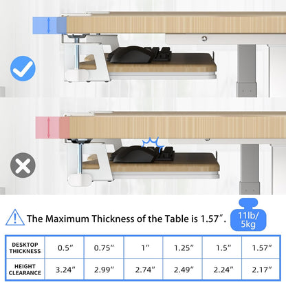 suptek Keyboard Tray Under Desk Pull Out with C Clamp Mount, Computer Keyboard & Mouse Tray, 25.6 (30 Including Clamps) x 11.8 inch Slide-Out Platform Computer Drawer for Typing, Black, DSF1