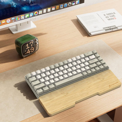 ATTACK SHARK Bamboo Wrist Rest for Computer Keyboard，Ergonomic Hard Palm Rest for Comfortable Typing Pain Relief，Anti-Slip Wrist Support for Office, Gaming, Laptop (98 Key)
