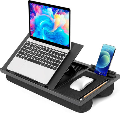Adjustable Lap Desk for Laptop-Fits Laptops up to 15.6 Inch, Bed Desk Tray Table with Cushion, 8 Angles, Mouse Pad & Cellphone Slot, Laptop Desk for Bed, Office,Car or Couch