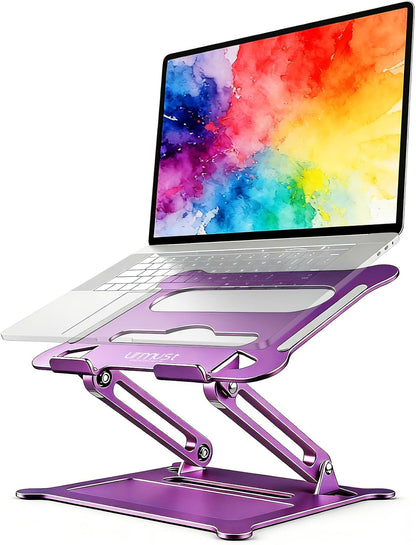 Urmust Aluminum Laptop Stand, Portable Laptop Riser, Adjustable Laptop Stand for Desk Foldable, Ergonomic Computer Notebook Holder for MacBook Air Pro HP, Office Desk Accessories (10-15.6'')- Black