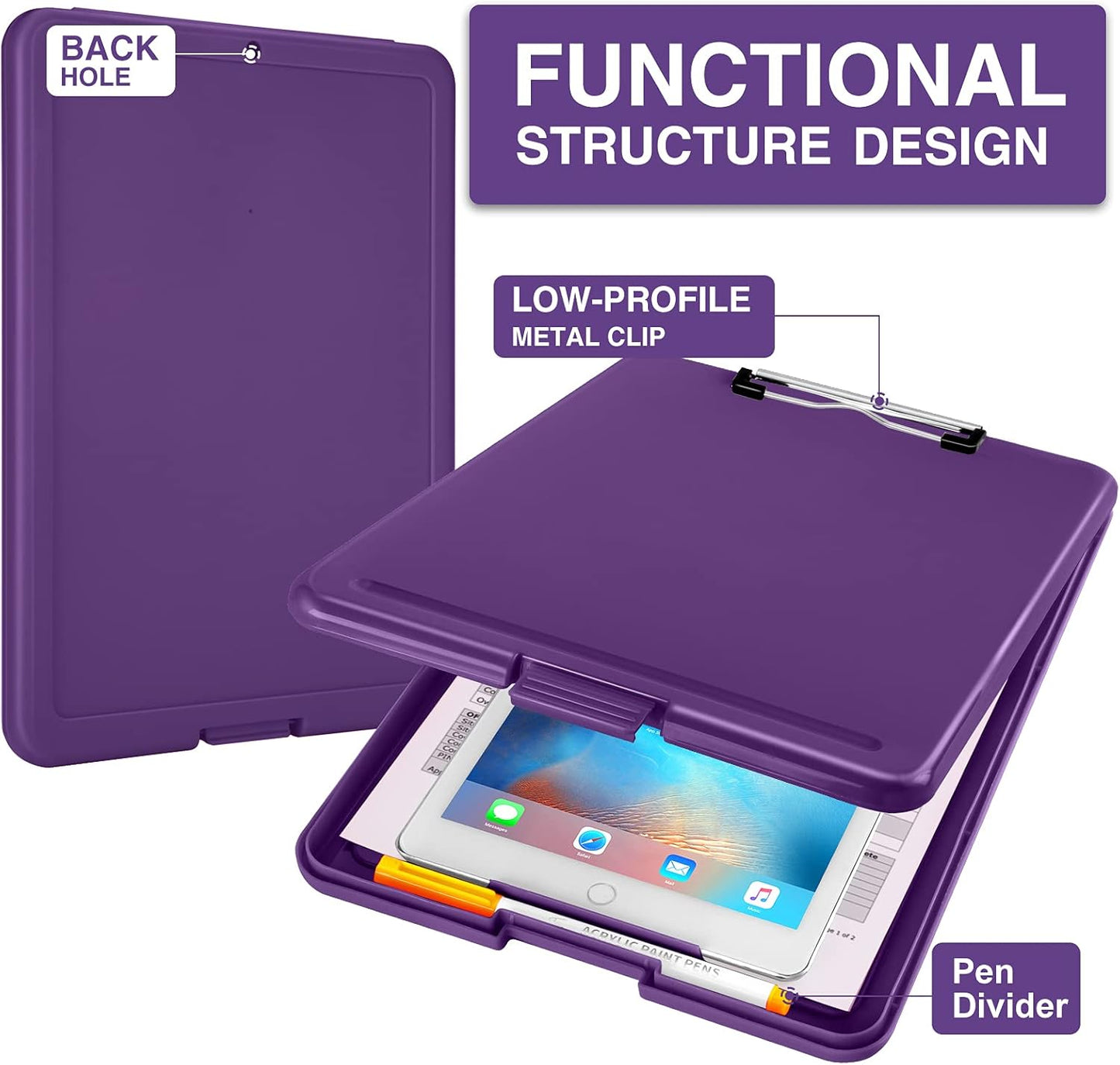 Sooez Clipboard with Storage, Plastic Storage Clipboards with Low Profile Clip, Nursing Clip Boards Foldable, Hanging Clipboard Case for Work, Teacher, Classroom Must Haves, Office School Supplies